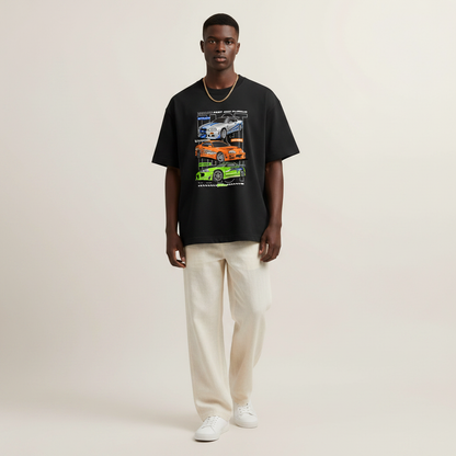 S1 - Model front facing hip out with Fast and Furious front print