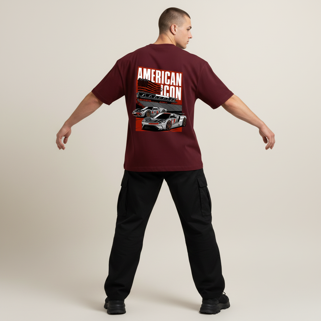 S2 - Model wide stance arms out back to camera with Ford GT back print