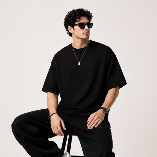 Black regular fit t-shirt - male seated stool pose