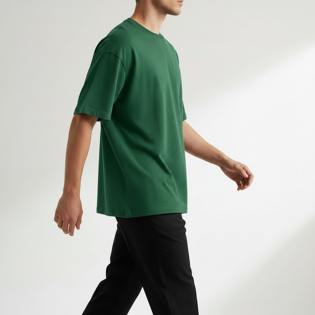 Men Plain Oversized Fit 5-Sleeve Bottle Green - Bottom Detail