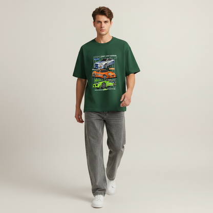 S1 - Model mid-stride front facing with Fast and Furious front print