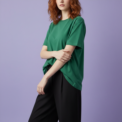 Women Plain Oversized Fit 5-Sleeve Bottle Green - Three Quarter View