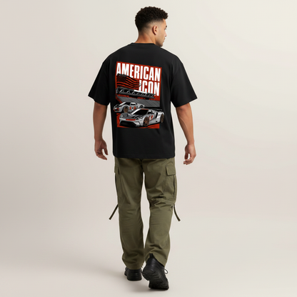 S2 - Model mid-stride walk back to camera with Ford GT back print