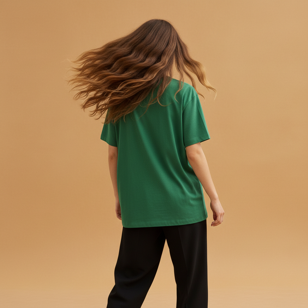 Women Plain Oversized Fit 5-Sleeve Bottle Green - Back View