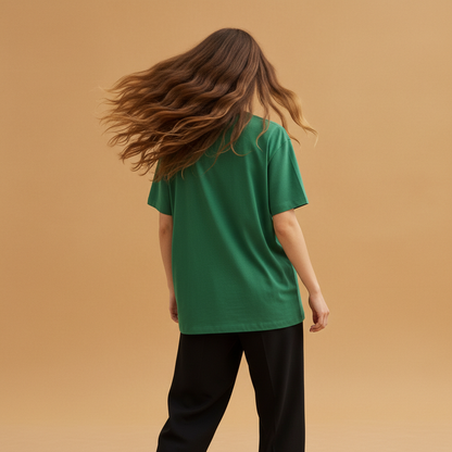 Women Plain Oversized Fit 5-Sleeve Bottle Green - Back View