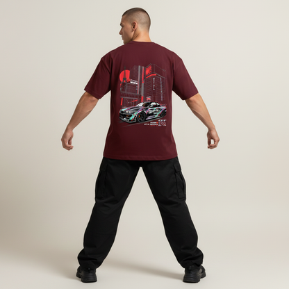 S2 - Model wide stance arms out back to camera with Nissan GTR back print