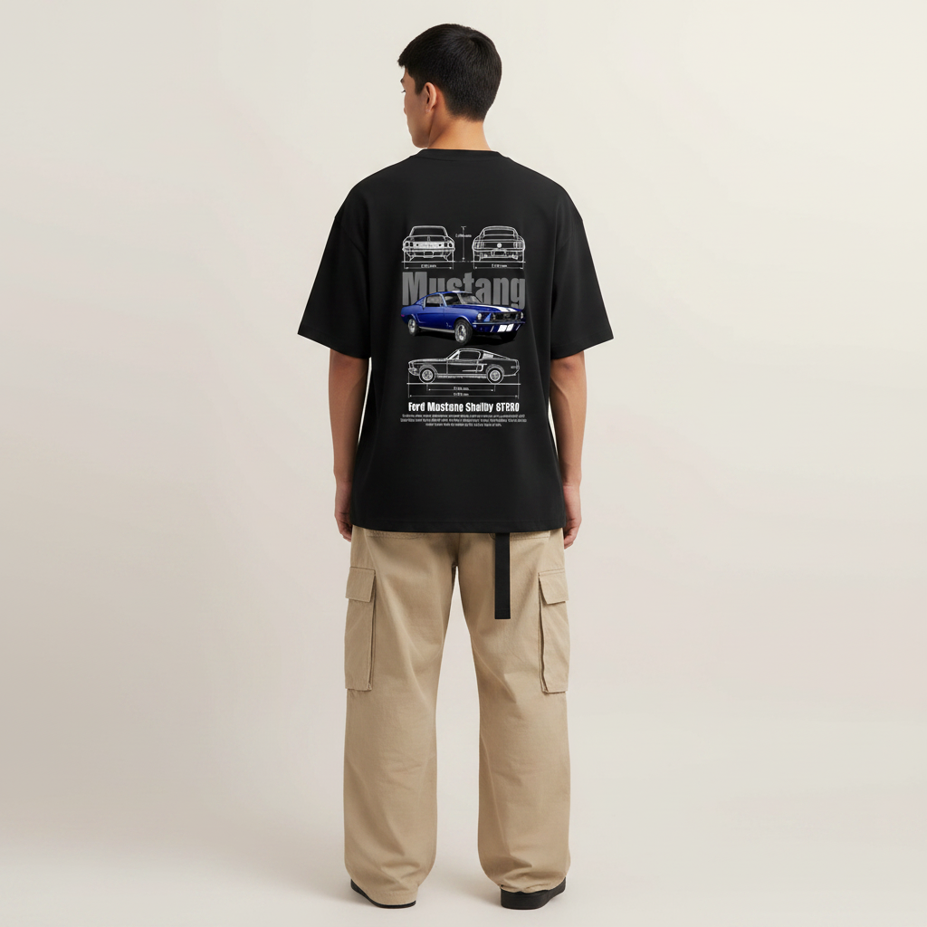 S1 - South Asian model back pose with Mustang print