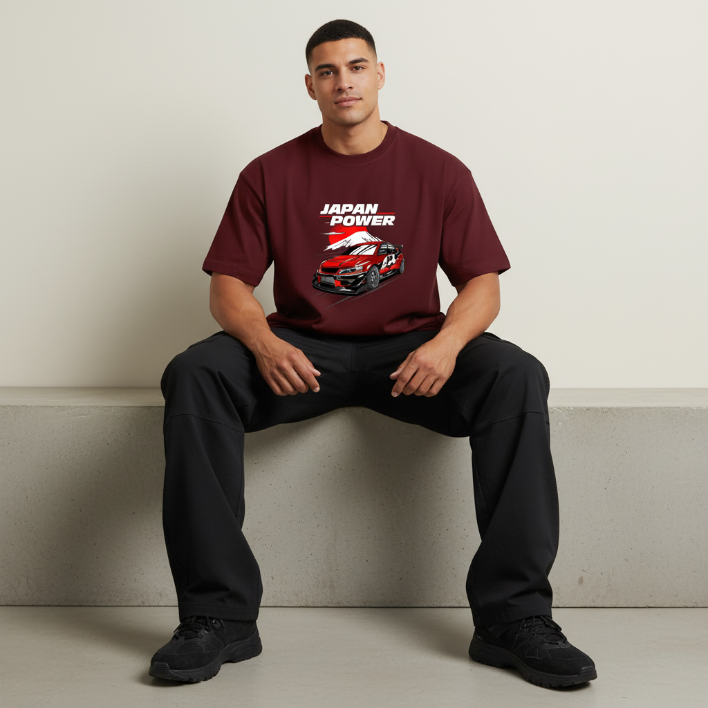 S2 - Model sitting on ledge front facing with Japan Power Lancer front print