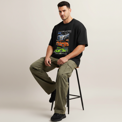 S2 - Model sitting on bar stool front facing with Fast and Furious front print
