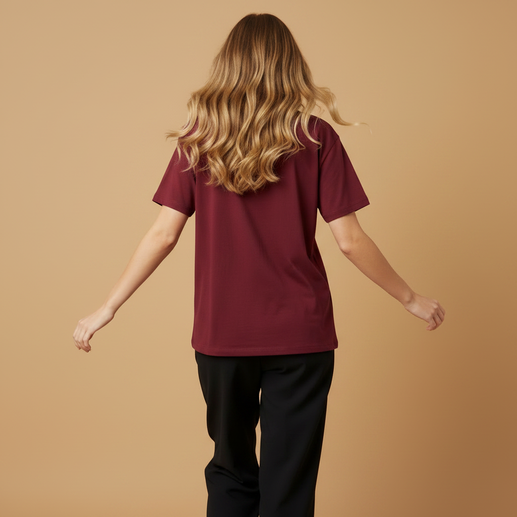 Women Plain Oversized Fit 5-Sleeve Royal Maroon - Back View