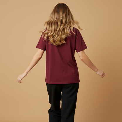 Women Plain Oversized Fit 5-Sleeve Royal Maroon - Back View