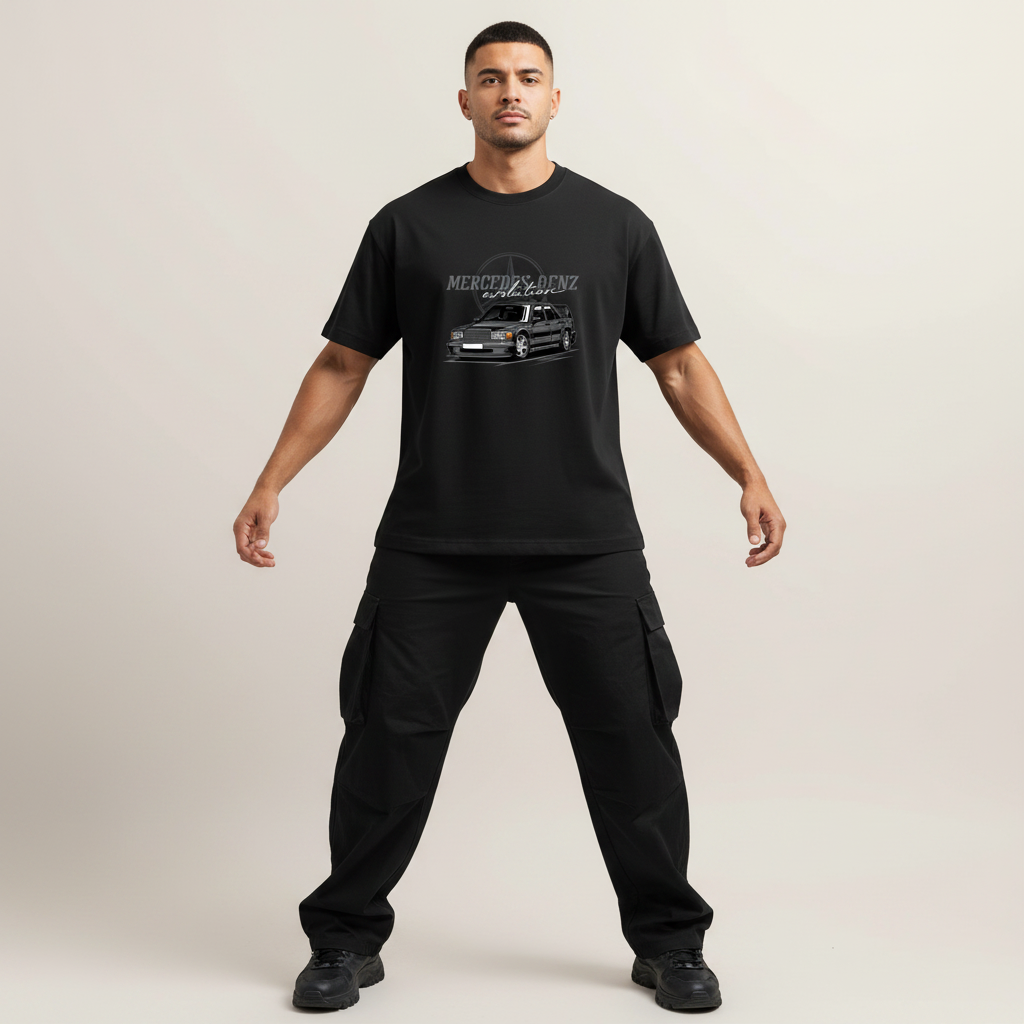S2 - Model wide stance front facing with Mercedes Benz Evolution front print