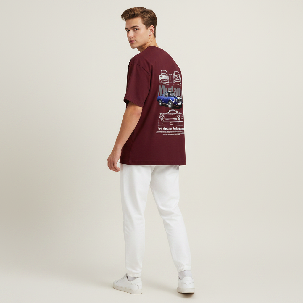 S2 - Model over shoulder pose with Mustang print