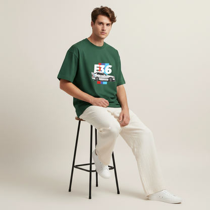 S1 - Model sitting on bar stool front facing with BMW E36 front print