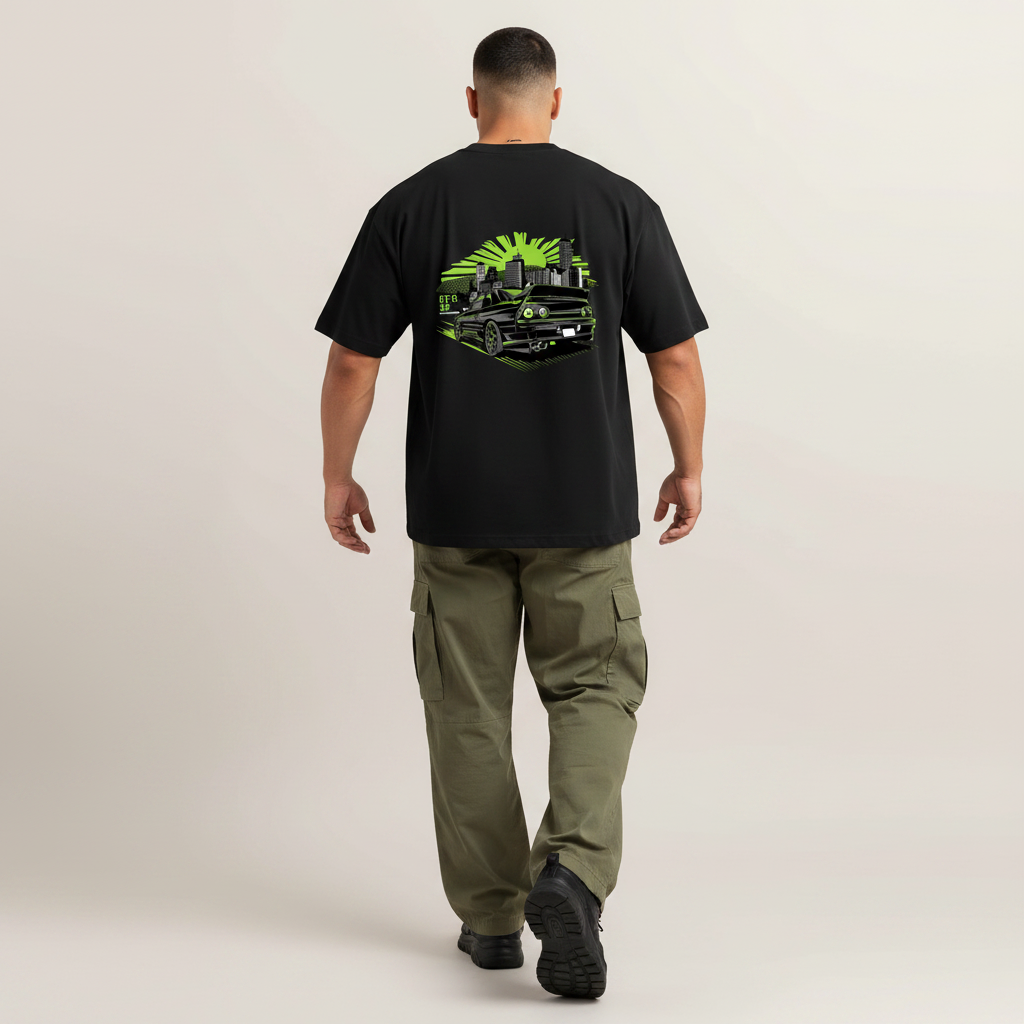 S2 - Model mid-stride walk back to camera with GTR 32 back print