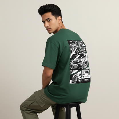 S2 - Model on stool looking over shoulder with manga Evo print