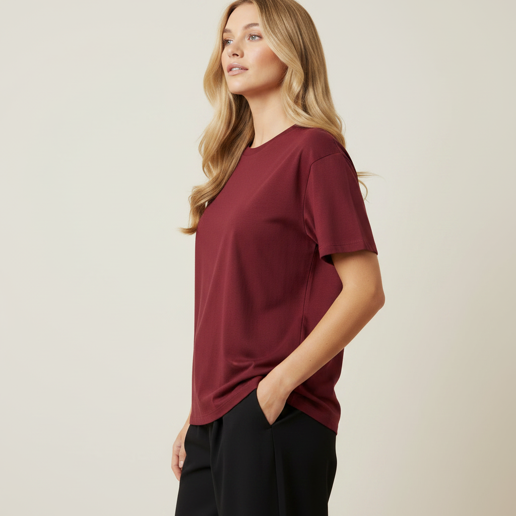 Women Plain Oversized Fit 5-Sleeve Royal Maroon - Side Hand in Pocket