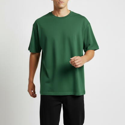 Men Plain Oversized Fit 5-Sleeve Bottle Green - Front View