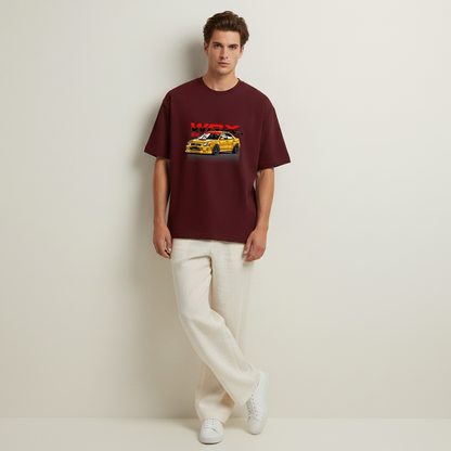 S1 - Model leaning on wall front facing with Subaru WRX STI front print