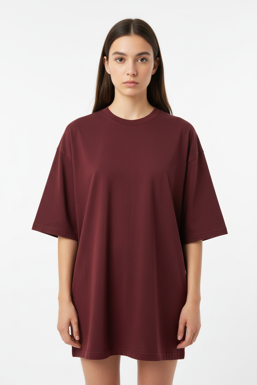 Person wearing Maroon T-Shirt - Front View HD