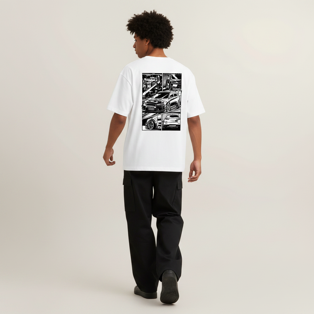S1 - Model walking away with manga Evo back print