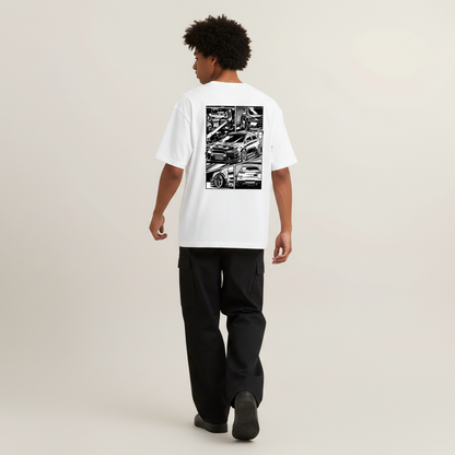 S1 - Model walking away with manga Evo back print