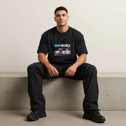 S2 - Model sitting on ledge front facing with BMW E30 front print