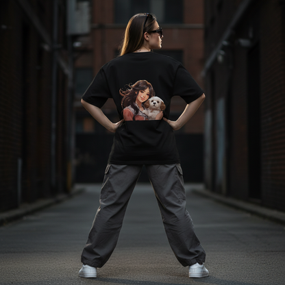 Female model back pose - wide stance boss - anime puppy girl black tee
