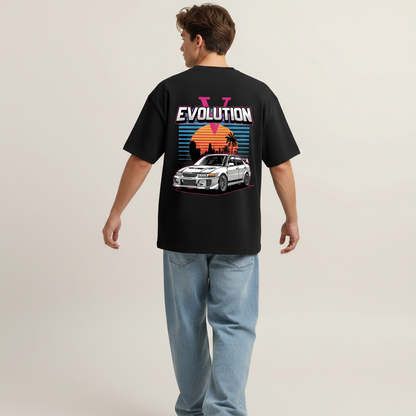 S1 - Model mid-stride back to camera with Lancer Evolution back print