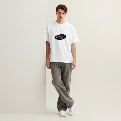 S1 - Model leaning on wall front facing with Nissan 350Z front print