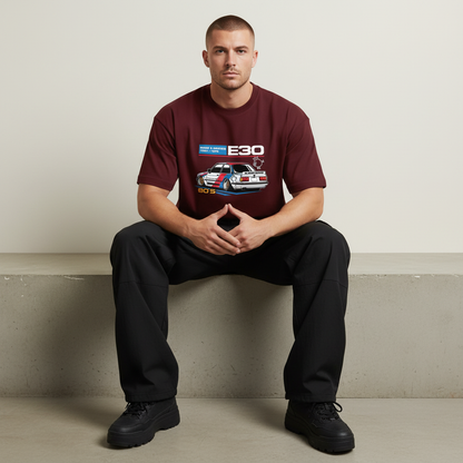 S2 - Model sitting on ledge front facing with BMW E30 front print