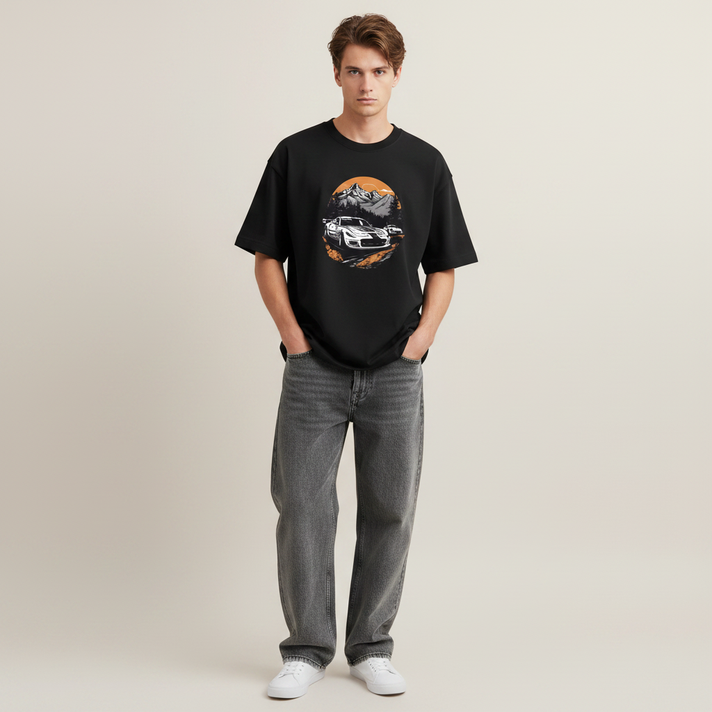 S1 - Model hands in pockets front facing with C6 Edition front print