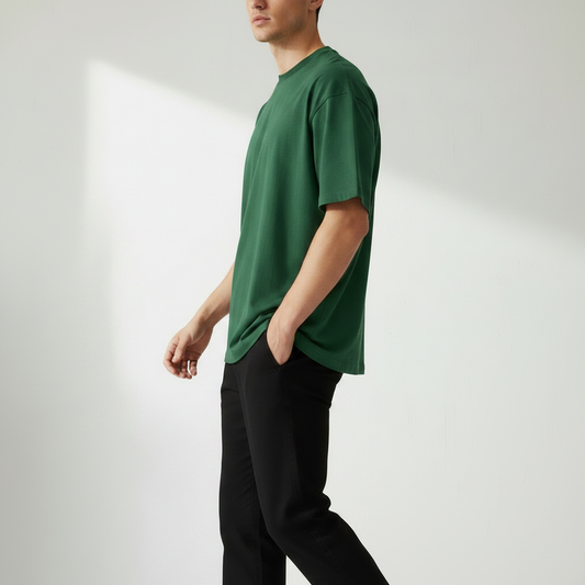 Men Plain Oversized Fit 5-Sleeve Bottle Green - Side View