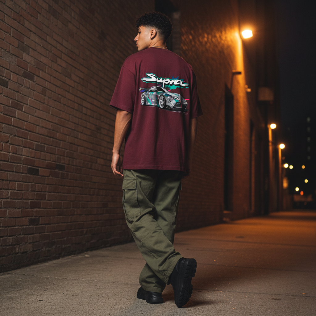Supra Maroon Back Print Male Model