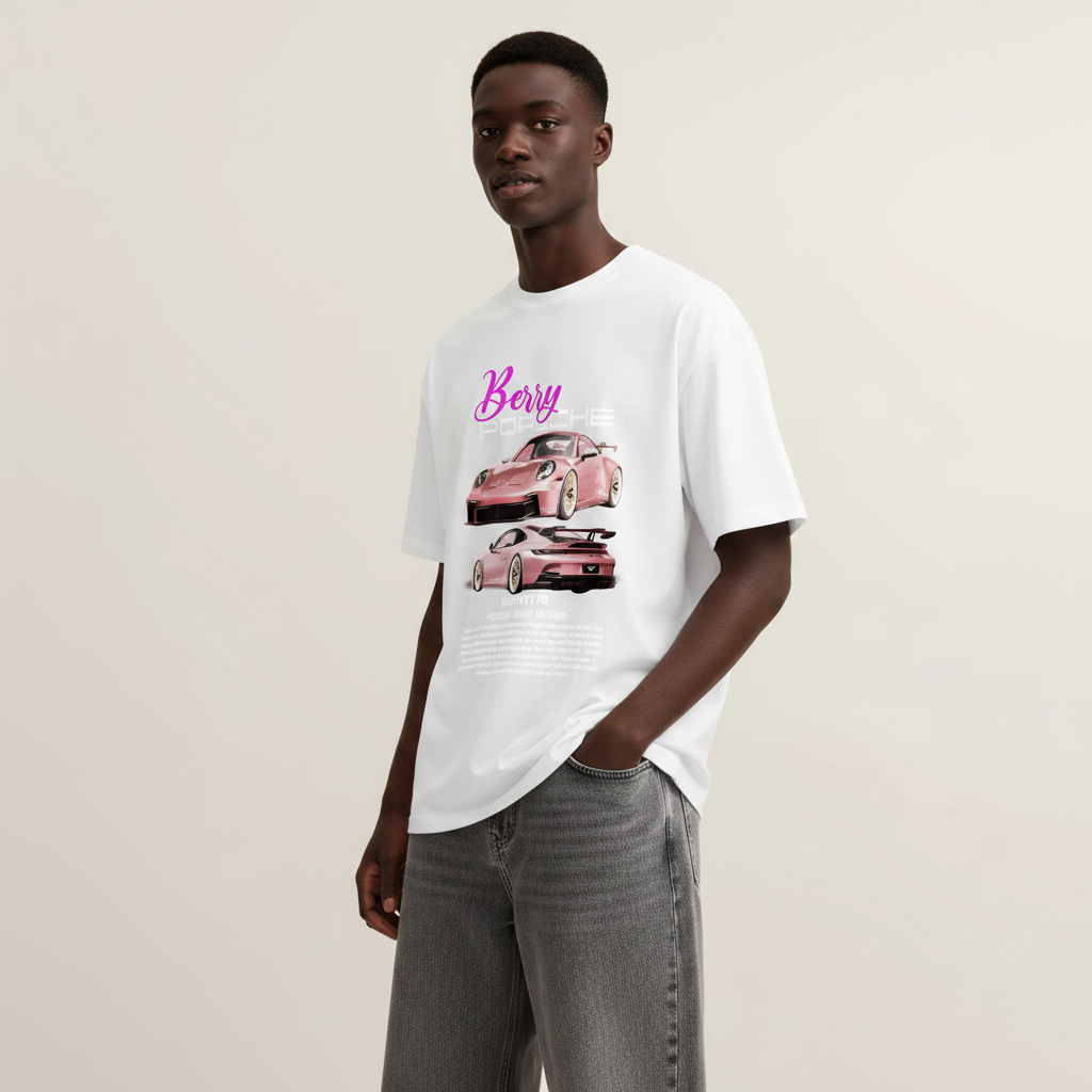S2 - Model standing back to camera with Berry Porsche back print