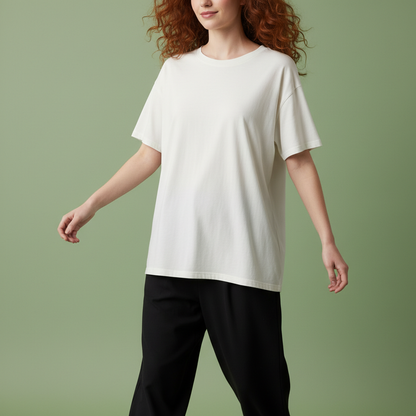 Women Plain Oversized Fit 5-Sleeve White - Walking Forward