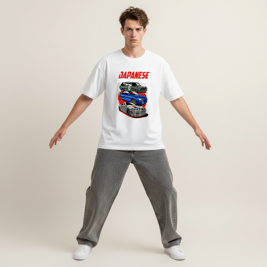 S1 - Model wide stance front facing with Japanese Domestic Market front print