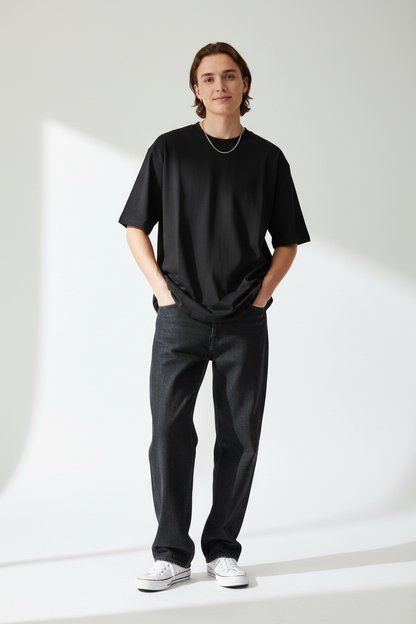 Person wearing Black T-Shirt - Front View