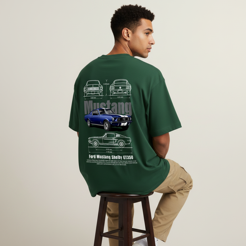 S2 - Model sitting on stool back angled with Mustang print