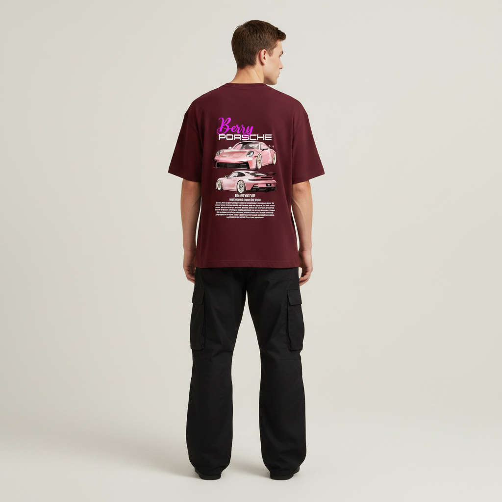 S1 - Model standing arms down with Berry Porsche back print