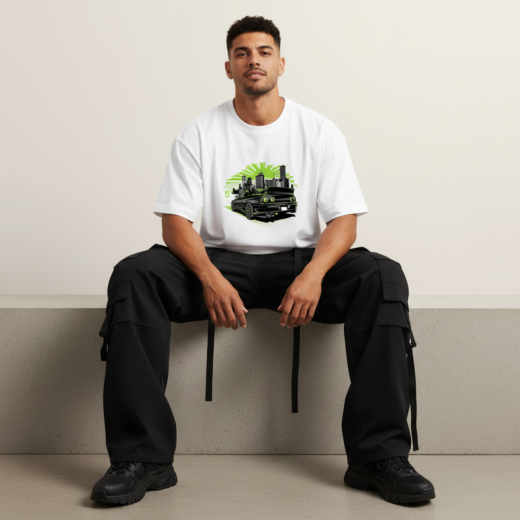 S2 - Model sitting on ledge front facing with GTR 32 front print