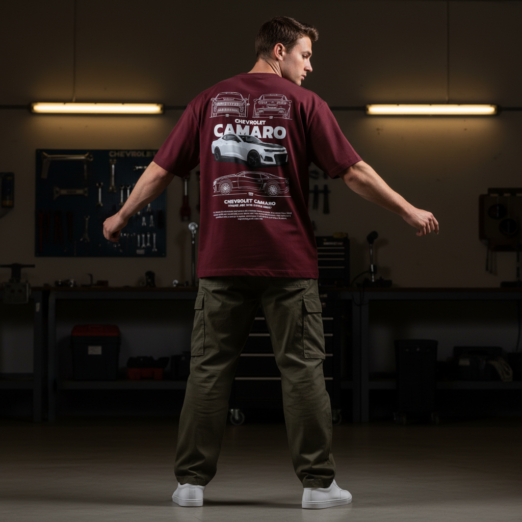Maroon Camaro Men Room Pose 3