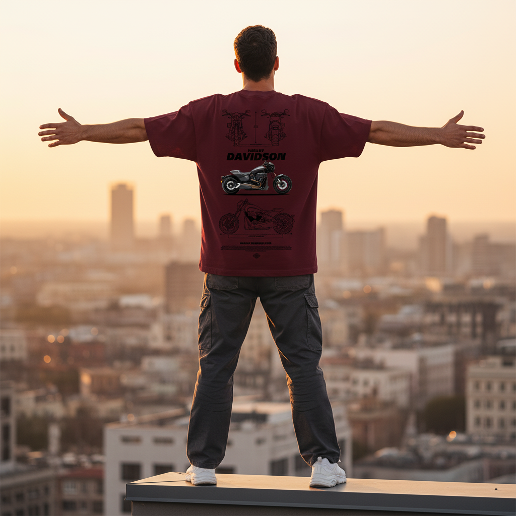 Maroon Harley Men Back Pose 2