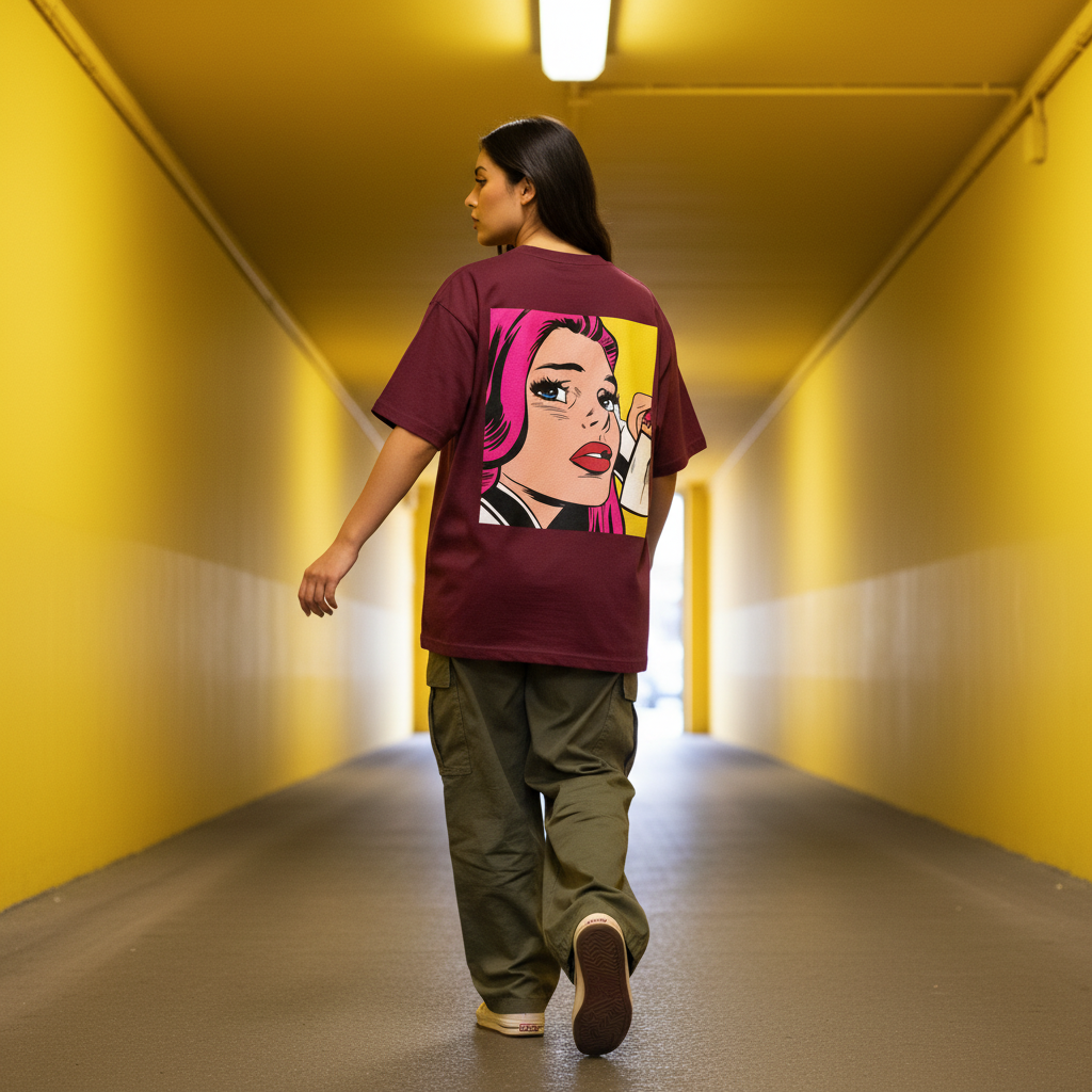 Maroon Pop Art Lady Back Pose 2