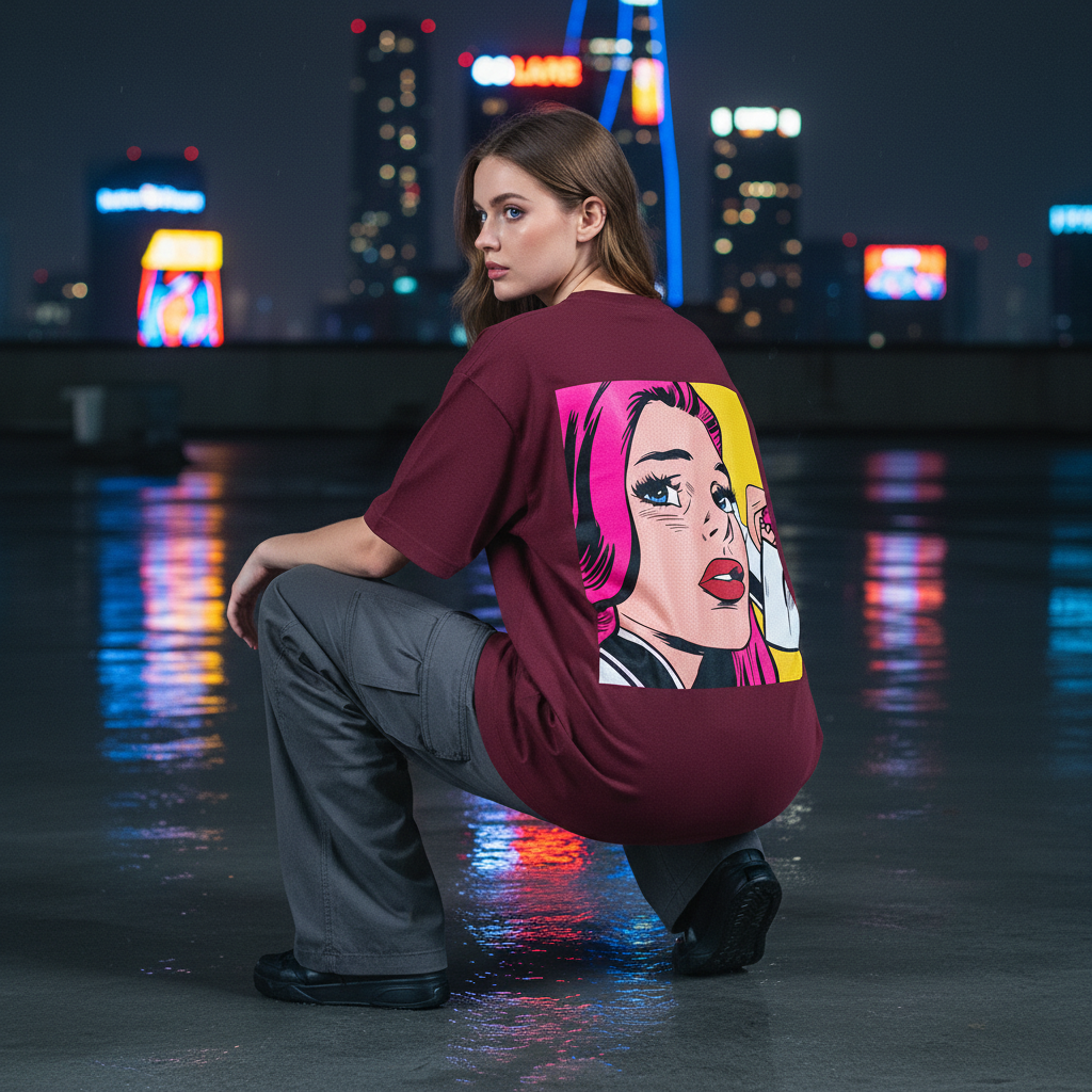 Maroon Pop Art Lady Back Pose 5