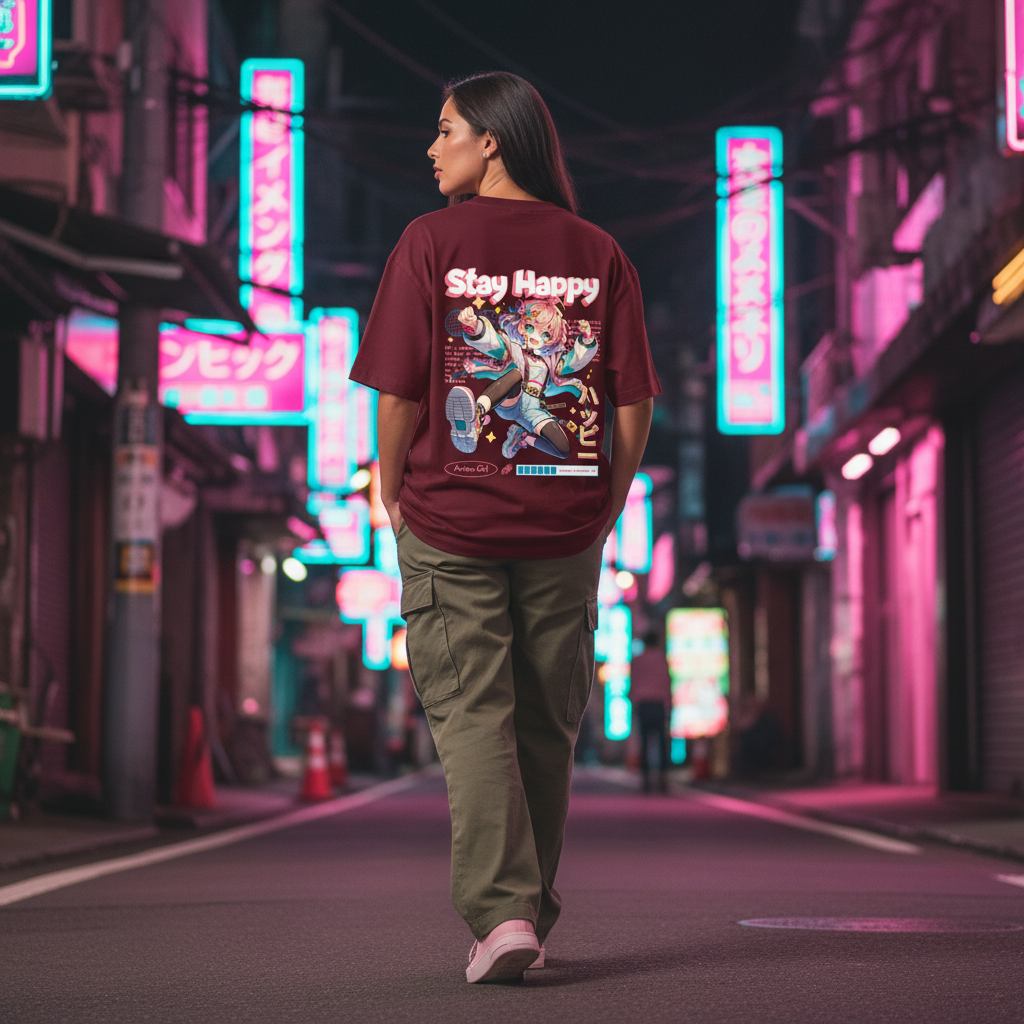 Maroon Stay Happy Lady Back Pose 2
