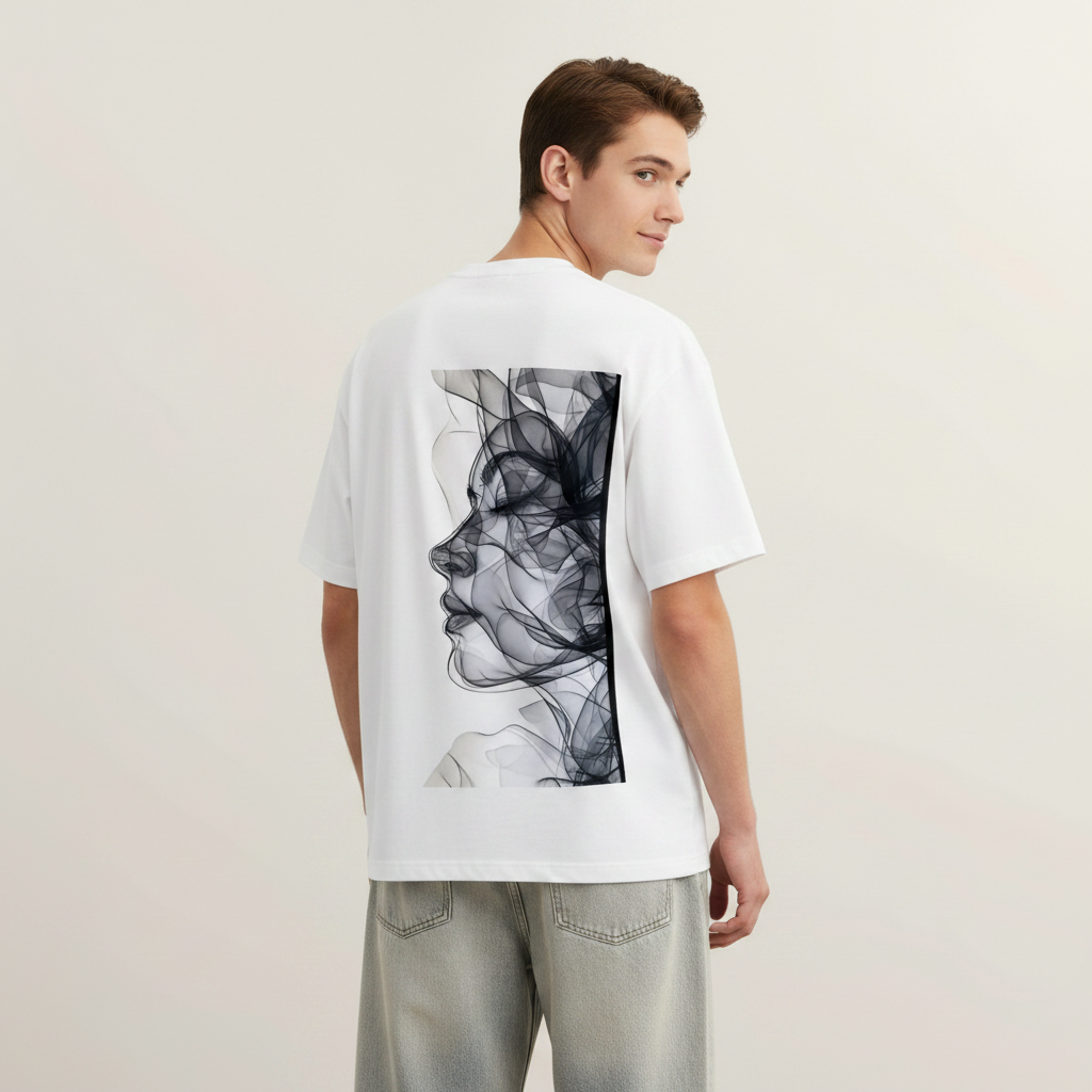 Shadow Muse French Terry Oversized 5-Sleeve T-Shirt  - White