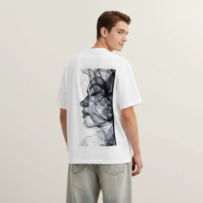 Shadow Muse French Terry Oversized 5-Sleeve T-Shirt  - White