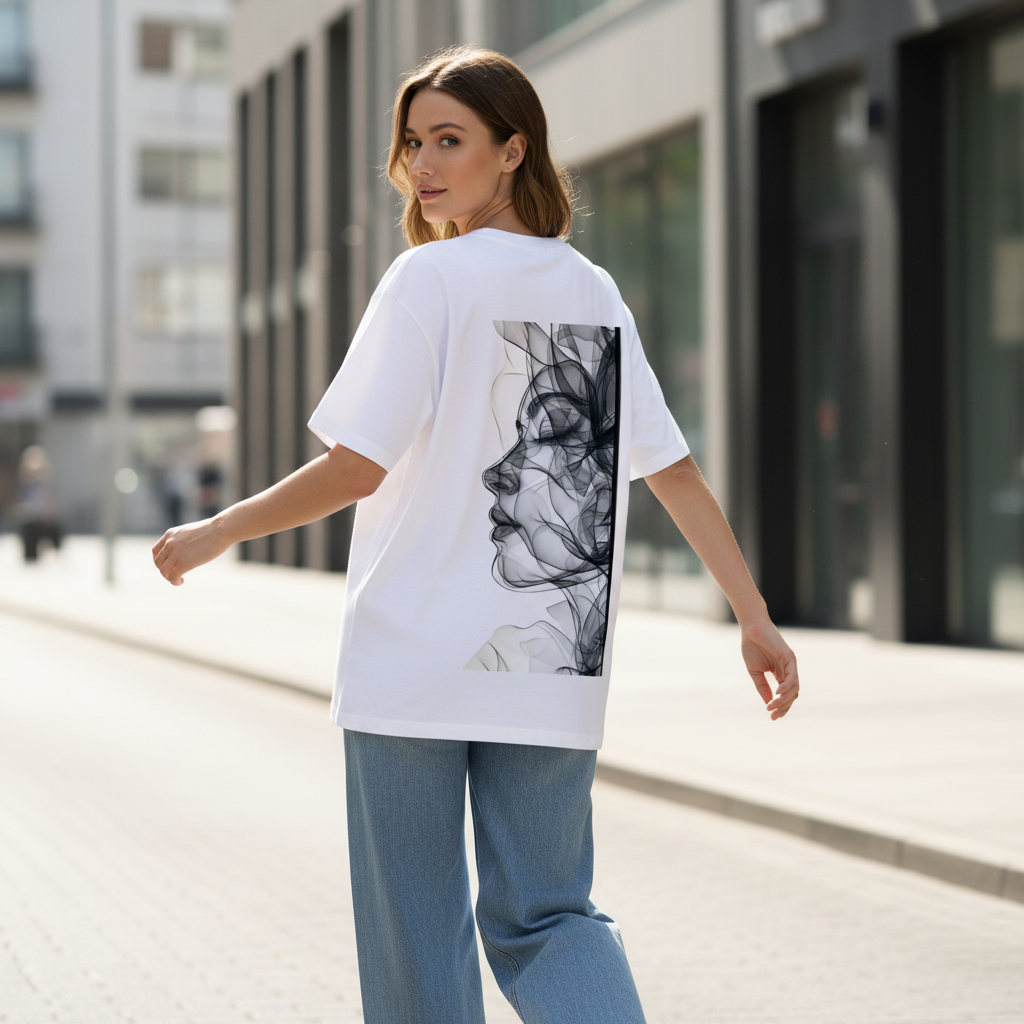 Shadow Muse French Terry Oversized 5-Sleeve T-Shirt  - White